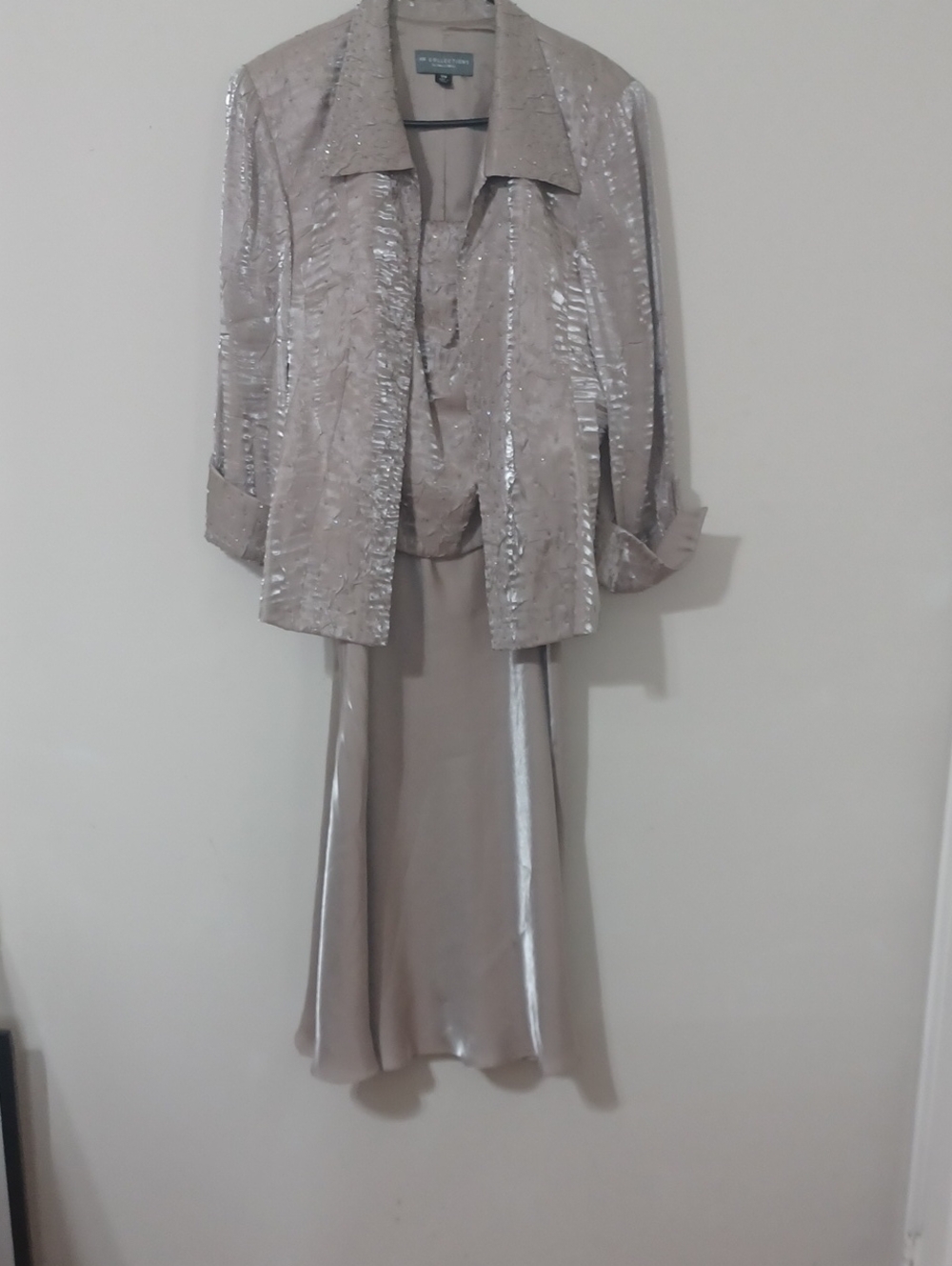 KM Collection By Milla Bell Champagne Satin A-Line Dress And Jacket NWOT S 18W